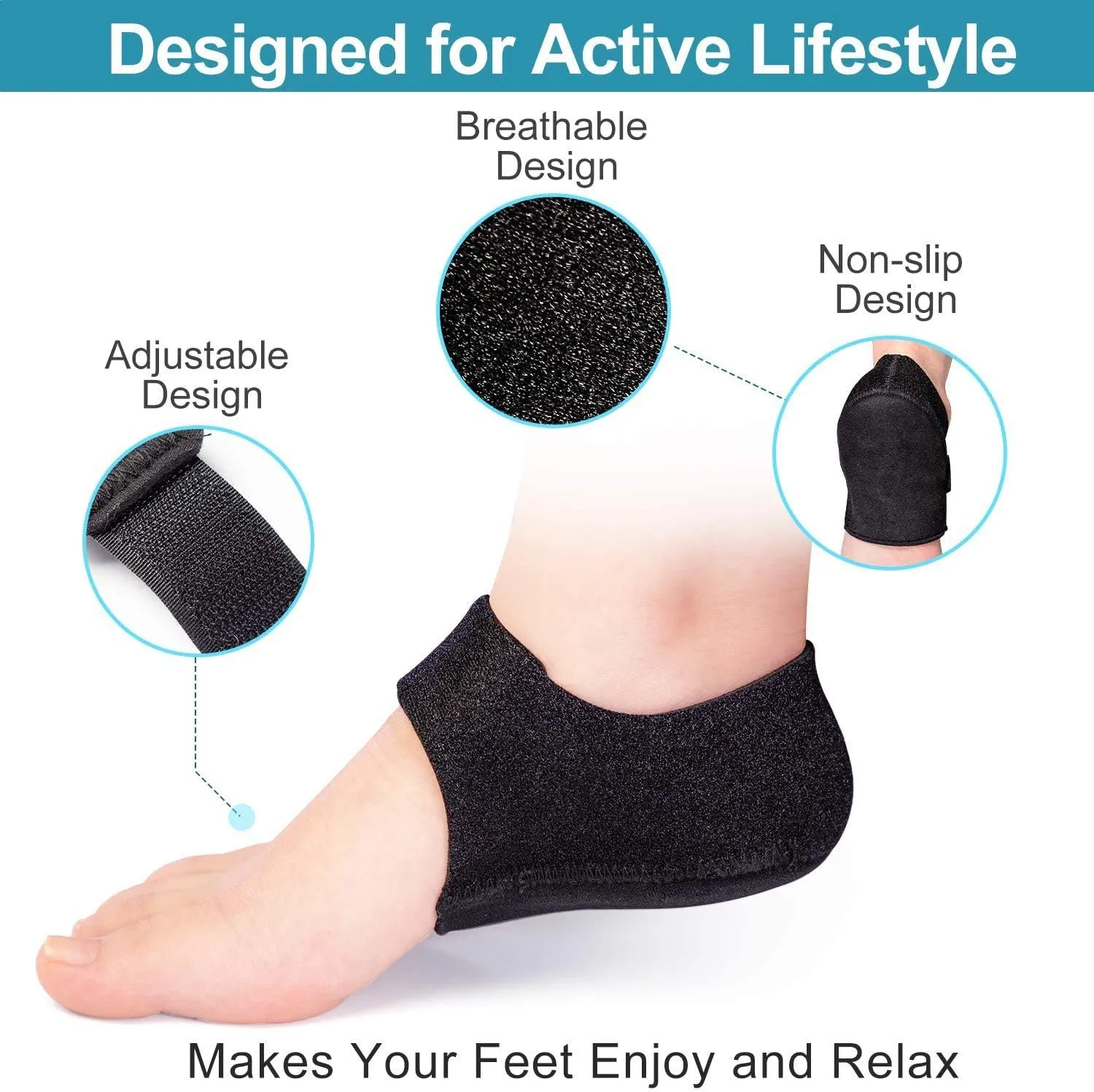 Plantar Fasciitis Heel Cups for Heel Pain 【Updated Version】 Heel Protectors, Sleeves Pads, Heel Support for Heel Pain, Heel Spur, Cracked Heels for Women and Men (Black, M 8.5-12 / W 10-13)