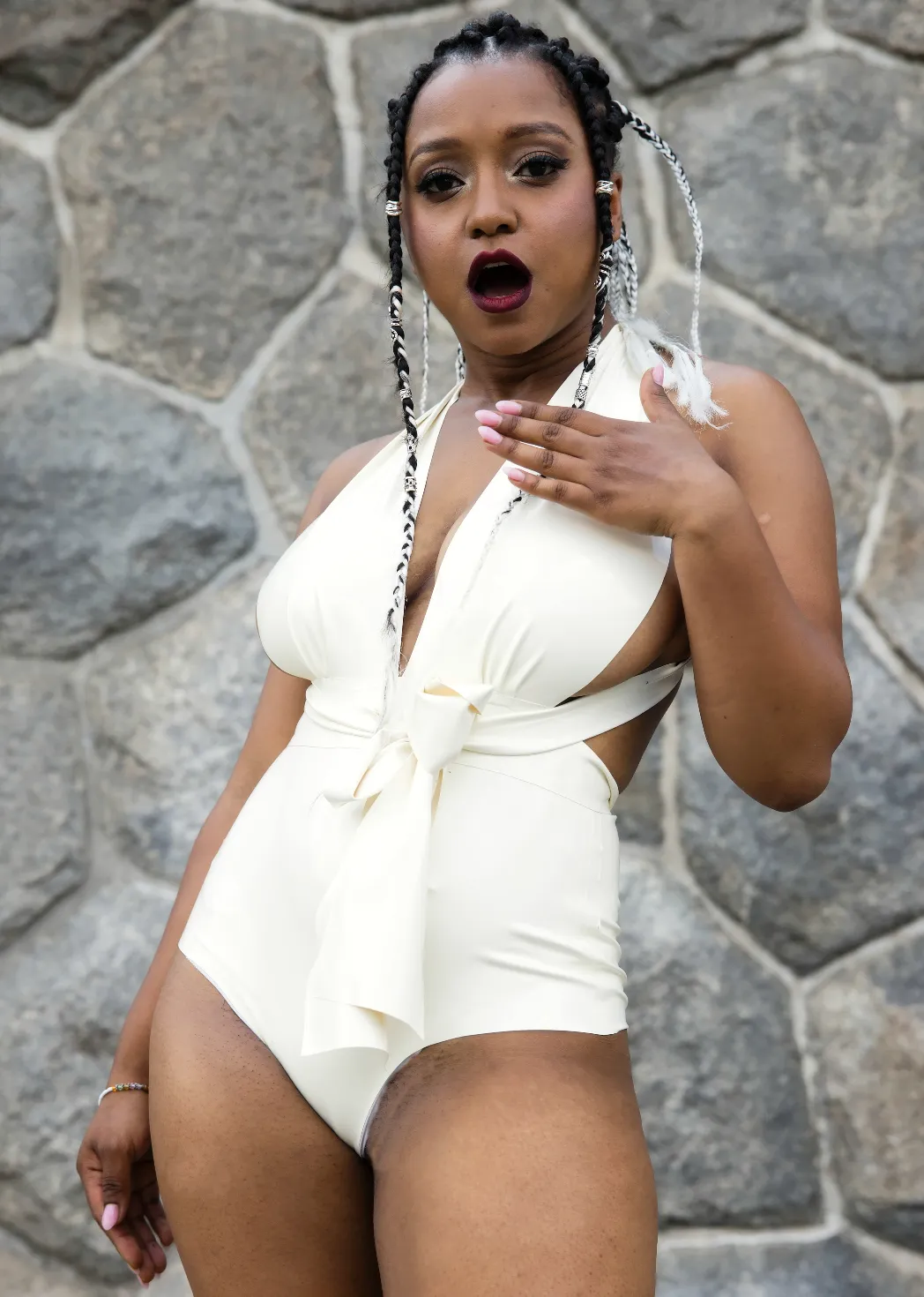 "Marylin" One-piece High-waisted Swimsuit with Pleated Cups