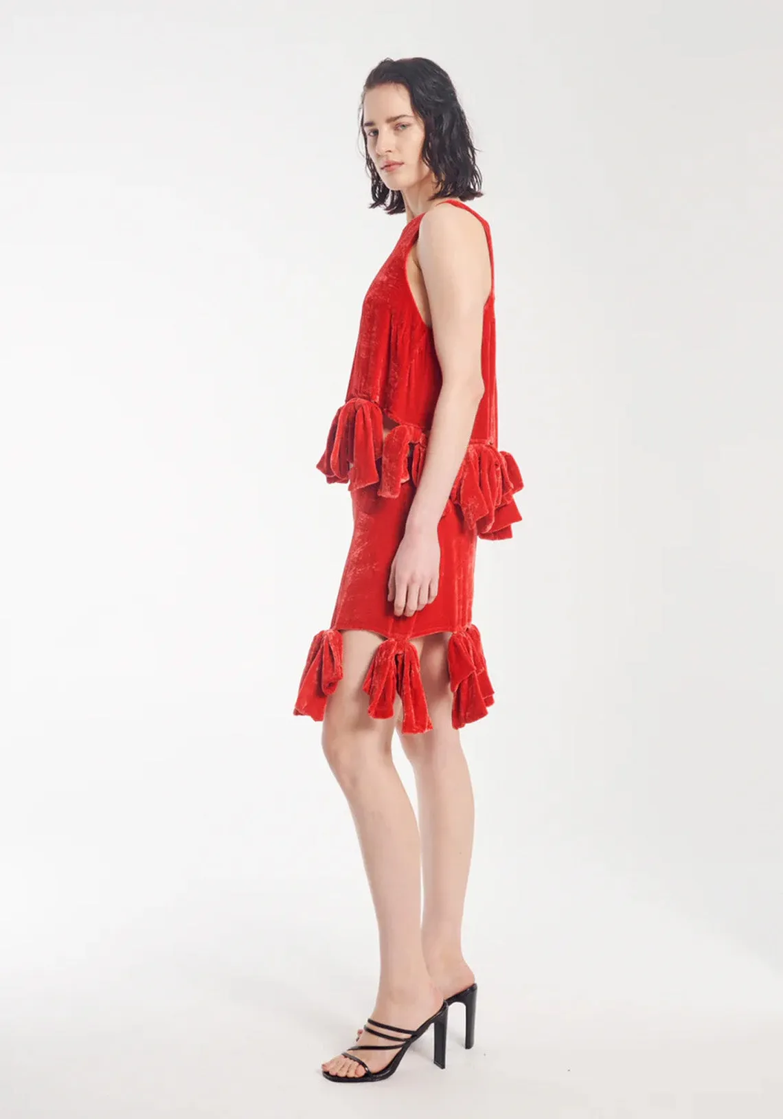 RED VELVET BOW MINI SKIRT