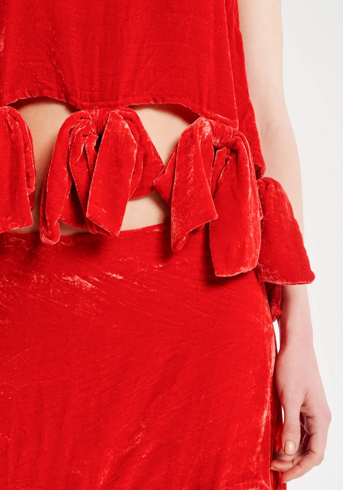 RED VELVET BOW MINI SKIRT
