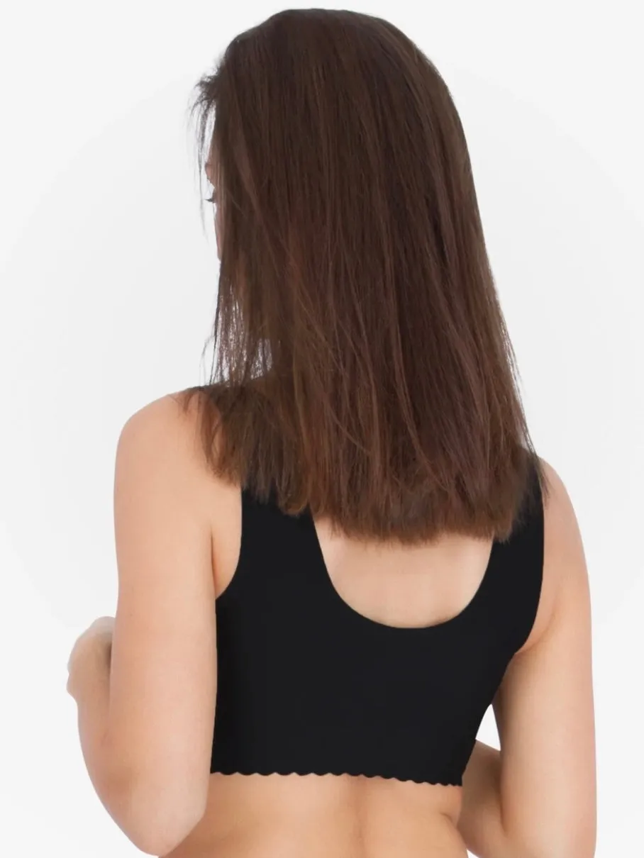 Scoop Neck Seamless Bra - Black
