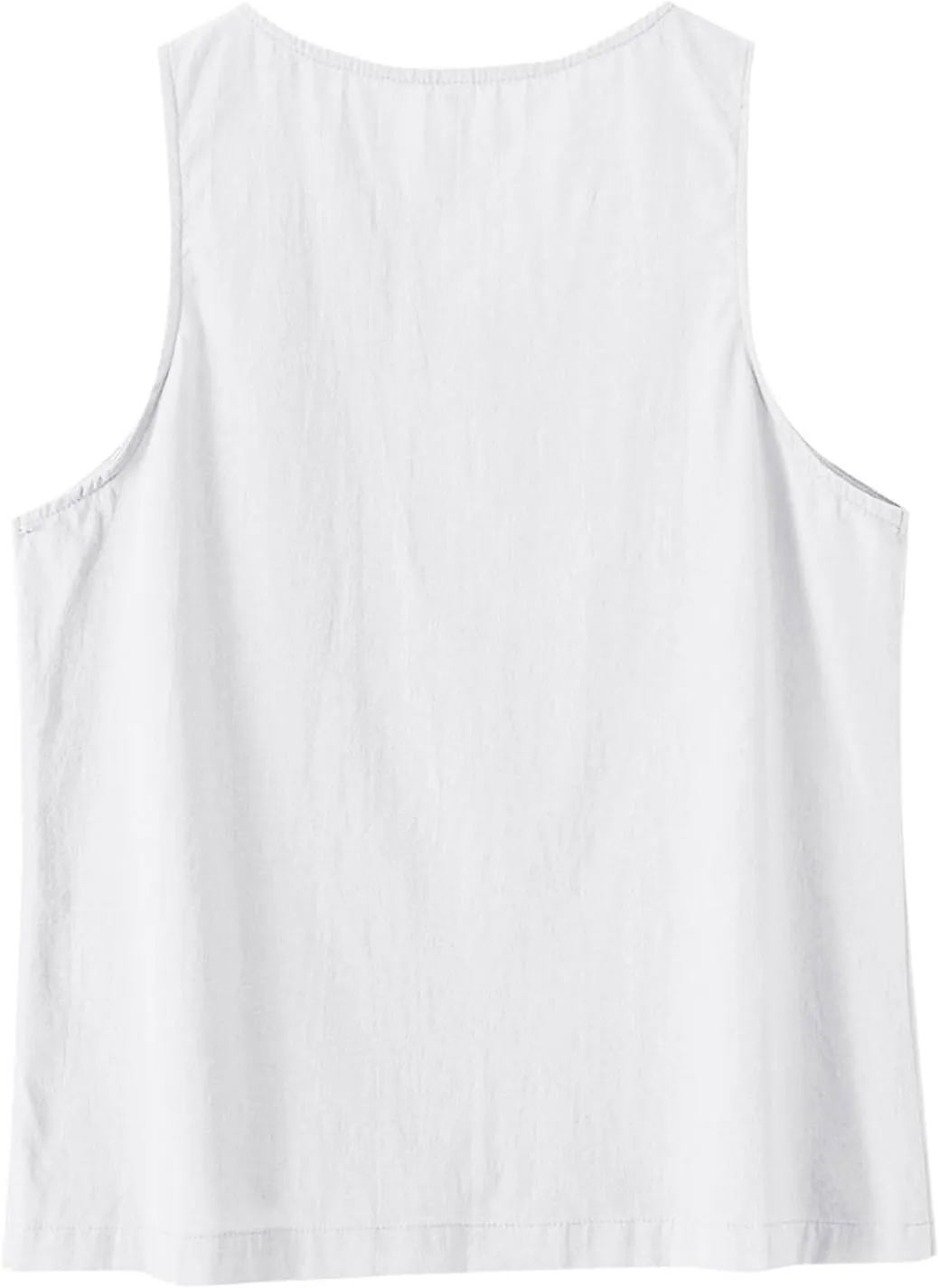 Summer Cotton Linen Tank Tops Women Sleeveless Round Neck Tees Shirts Elegant Solid Color Front Button Comfy Blouses