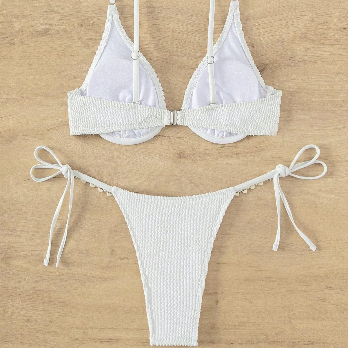 Swimwear Solid Color Shell Bikini Lace Up Sexy Bikini Women Fresh Split Swimsuit