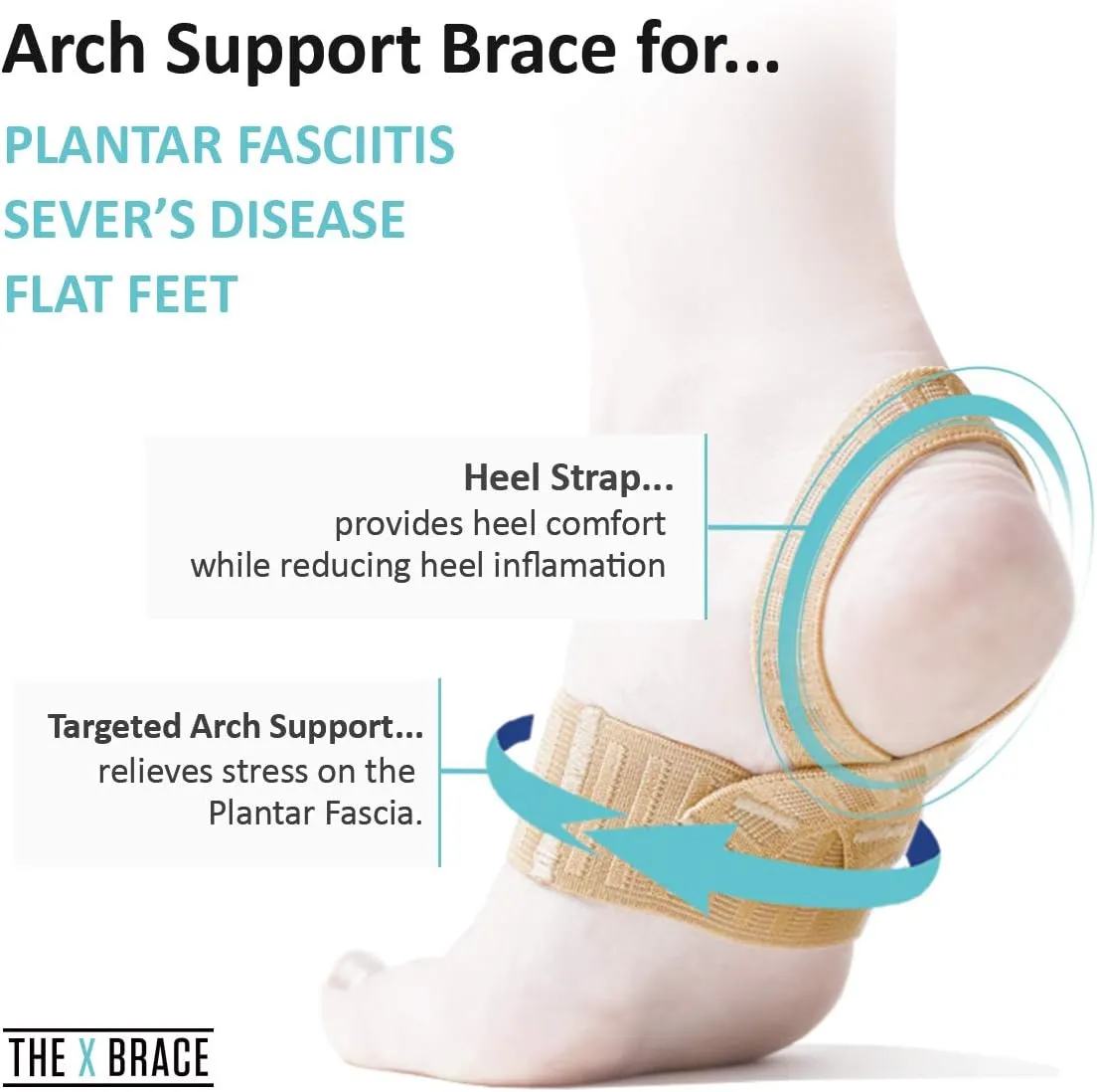 Tuli's X Brace, Arch Support Brace and Compression for Sever's Disease, Plantar Fasciitis, Heel Pain, Flat Feet, Fallen Arches, and Over-Pronation, 1 Pair, Large