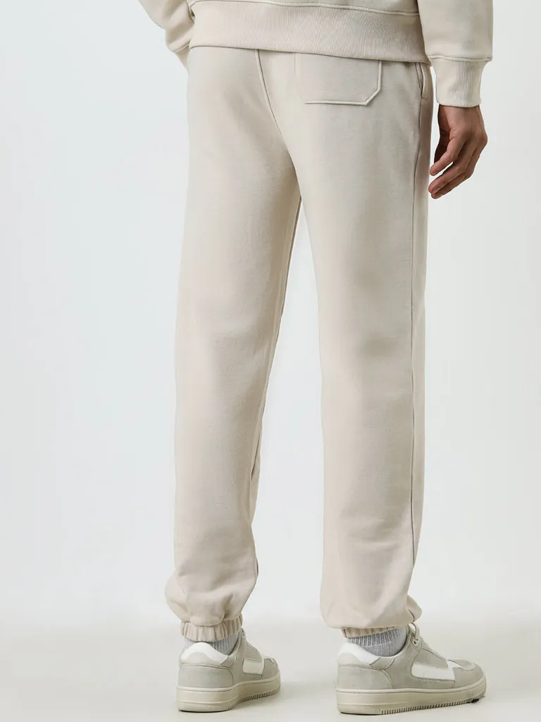 WES Casuals Beige Relaxed-Fit Mid-Rise Track Pants