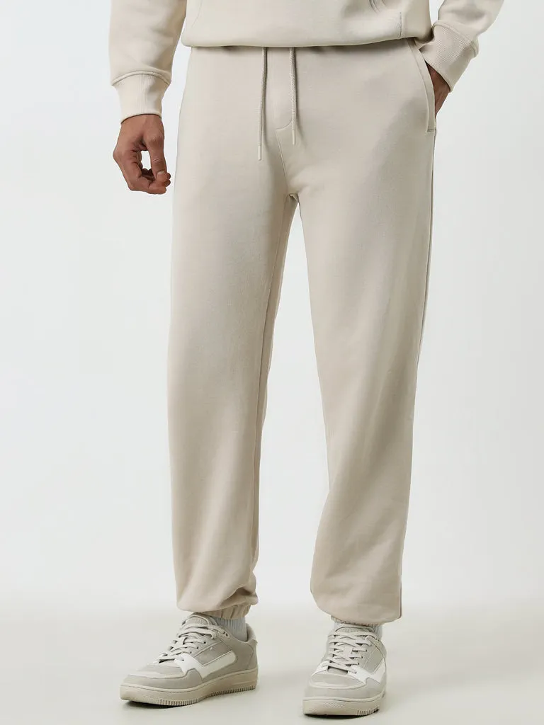 WES Casuals Beige Relaxed-Fit Mid-Rise Track Pants