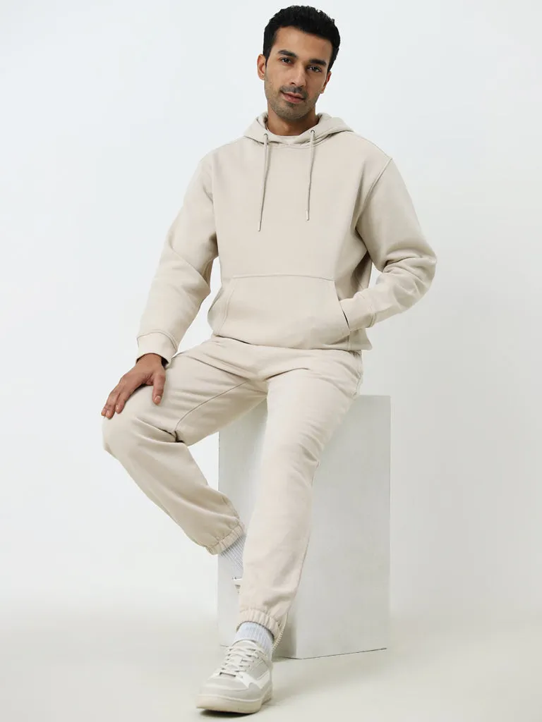 WES Casuals Beige Relaxed-Fit Mid-Rise Track Pants