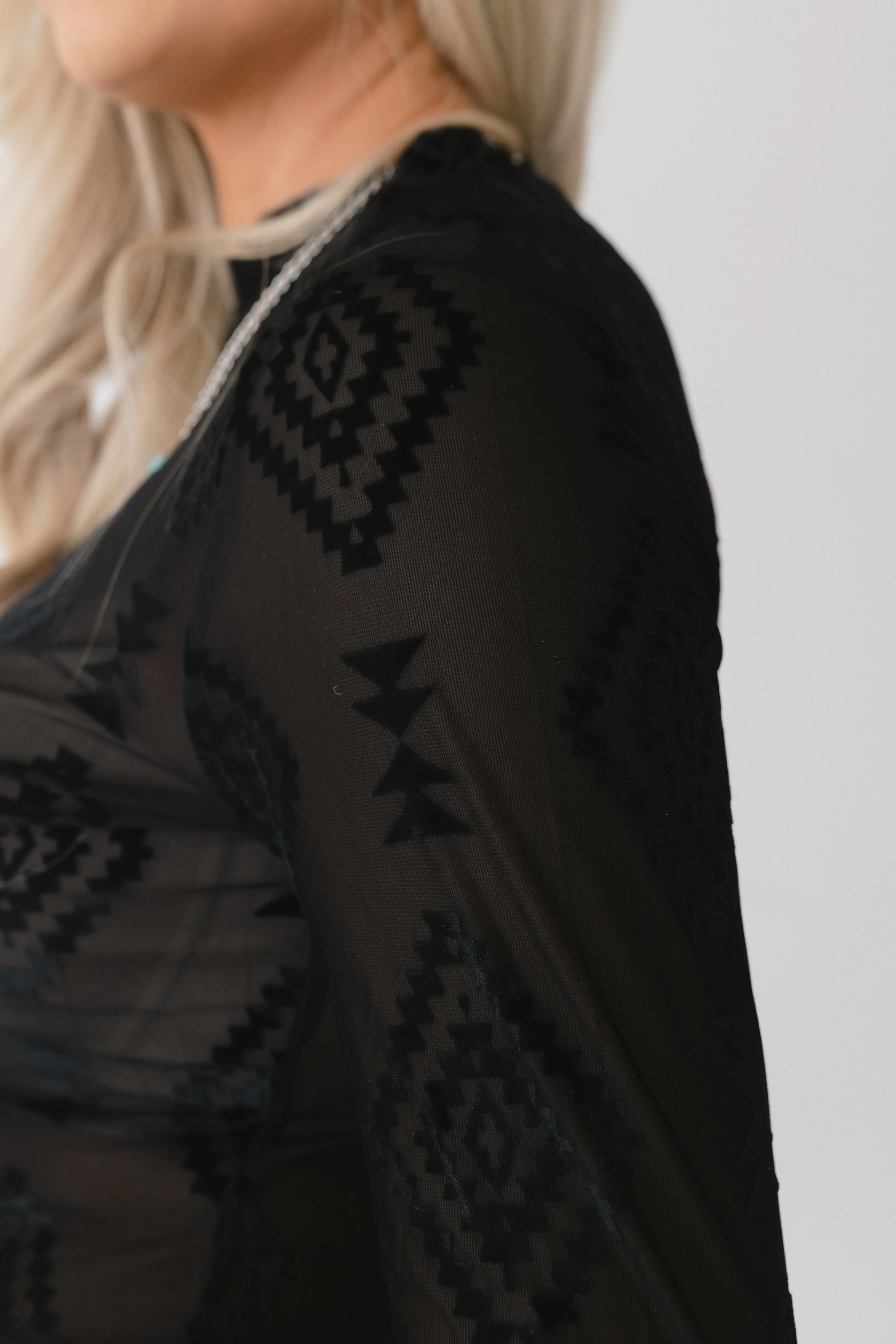 Western Whispers Velvet Mesh Sheer Womans Top