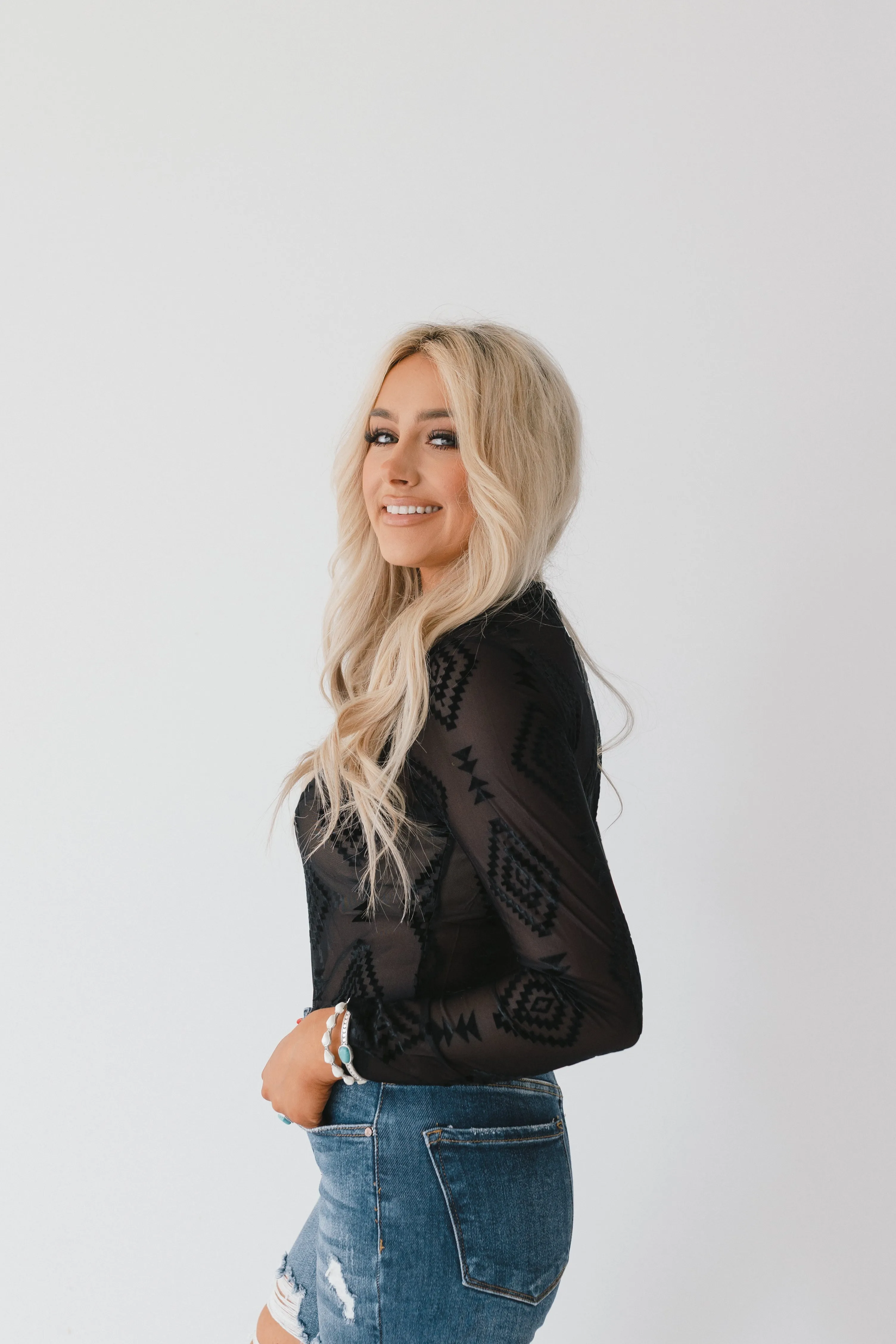 Western Whispers Velvet Mesh Sheer Womans Top