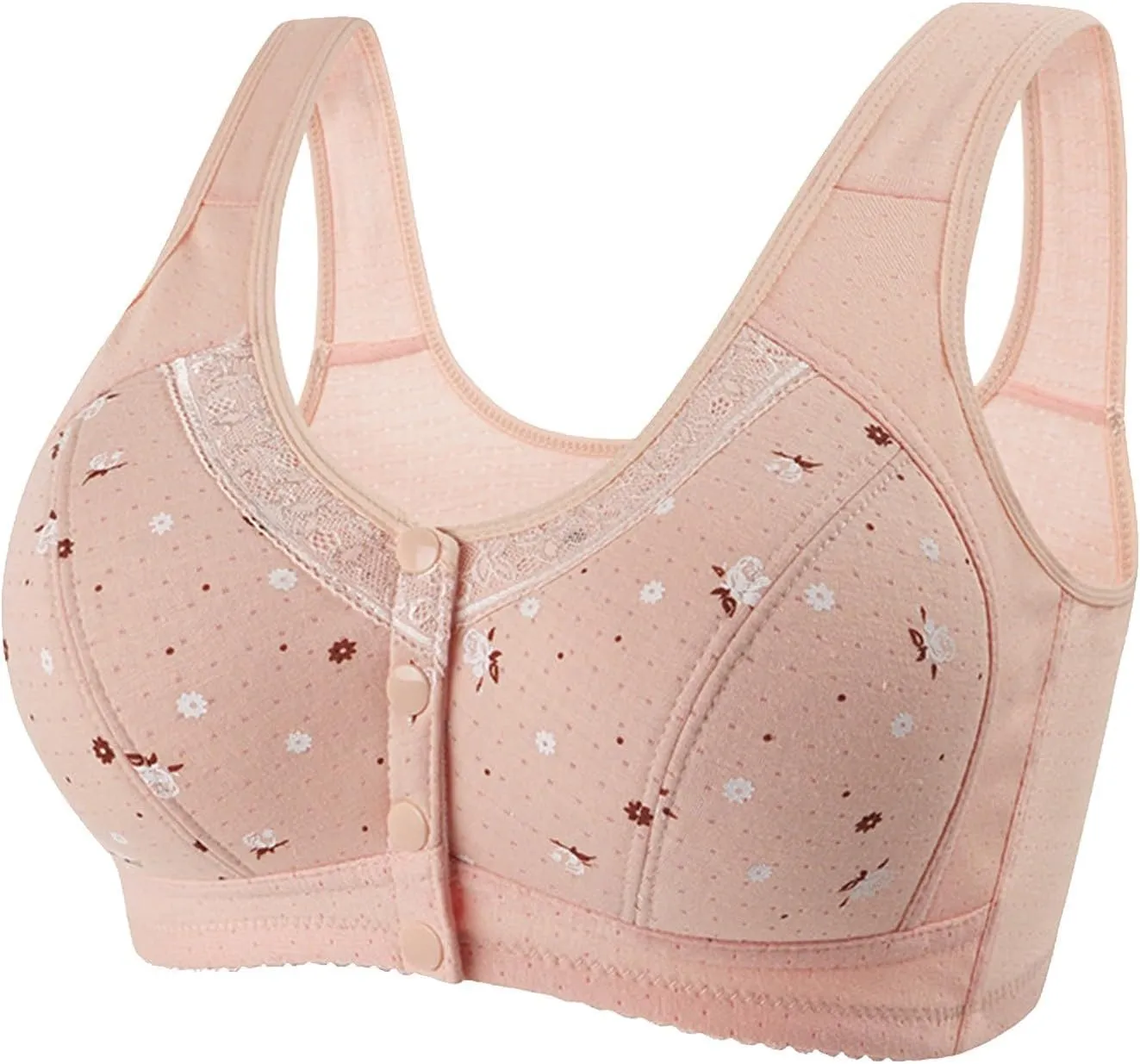 Women Sexy Lace Frongt Button Shaping Cup Adjustable Shoulder Strap Large Size Bra Athletic Sports