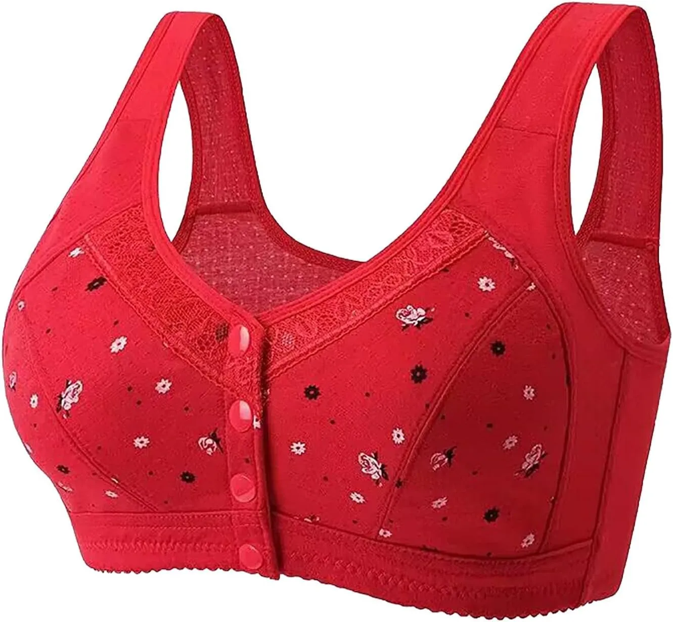 Women Sexy Lace Frongt Button Shaping Cup Adjustable Shoulder Strap Large Size Bra Athletic Sports