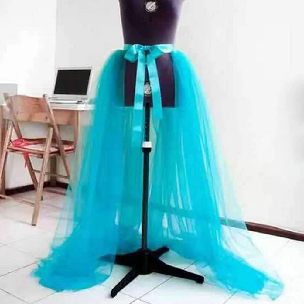 Women Tulle Tutu Long Skirts Party Prom Detachable Bandage Mesh Maxi Dress Overskirt Overlay Long Bridal Skirt