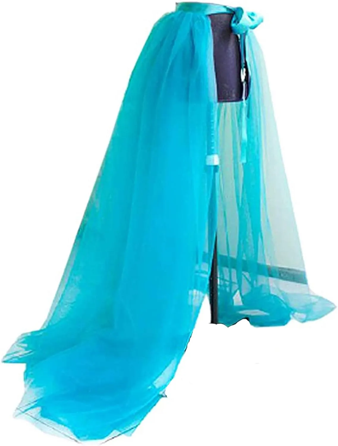 Women Tulle Tutu Long Skirts Party Prom Detachable Bandage Mesh Maxi Dress Overskirt Overlay Long Bridal Skirt