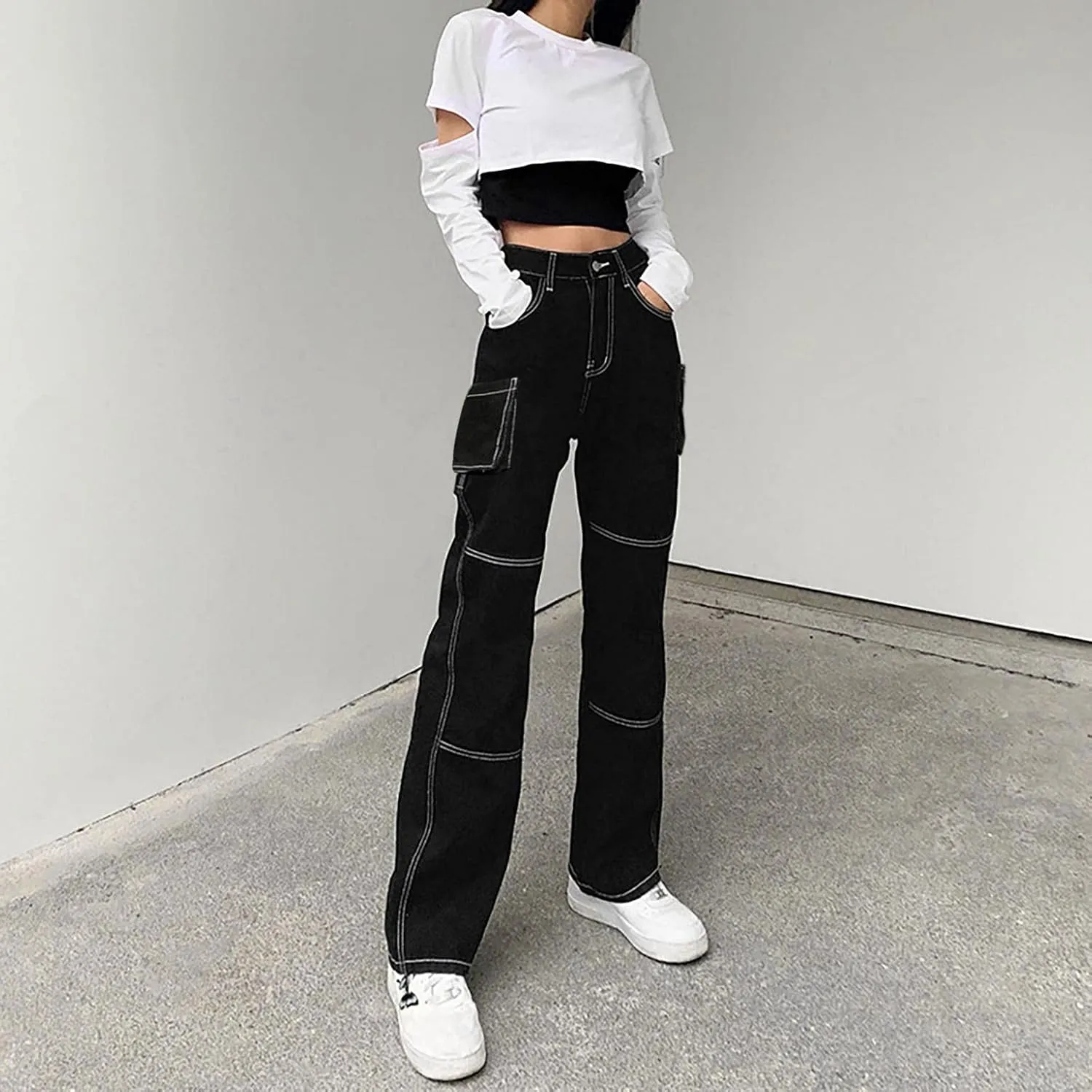 Women's Fashion Baggy Jeans High Waist Denim Pants Straight Wide Leg Y2K E-Girls Trousers Streetwear Boyfriend Jeans
