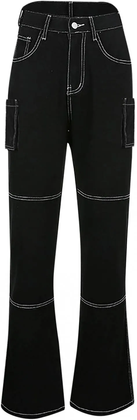 Women's Fashion Baggy Jeans High Waist Denim Pants Straight Wide Leg Y2K E-Girls Trousers Streetwear Boyfriend Jeans