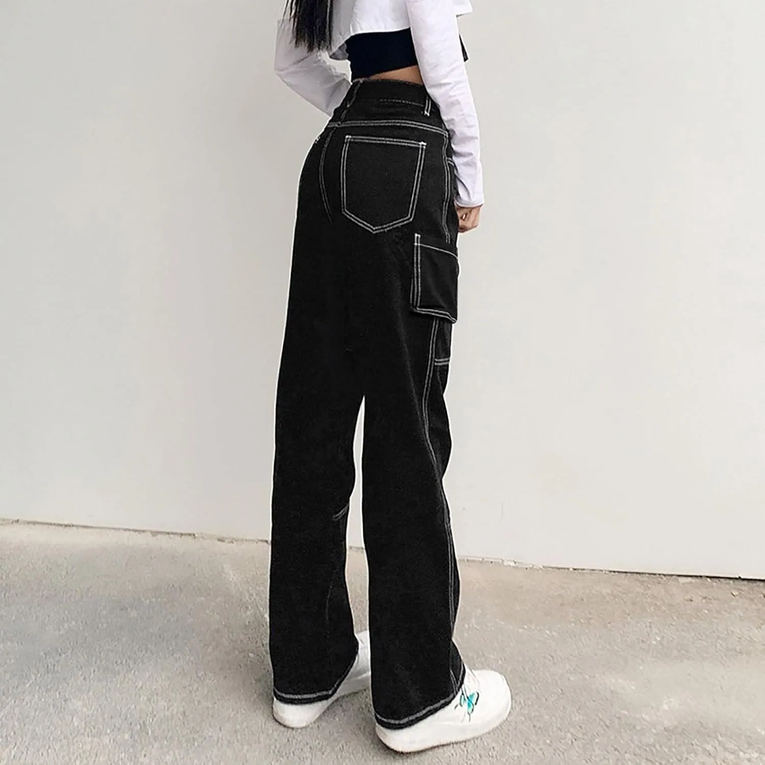 Women's Fashion Baggy Jeans High Waist Denim Pants Straight Wide Leg Y2K E-Girls Trousers Streetwear Boyfriend Jeans