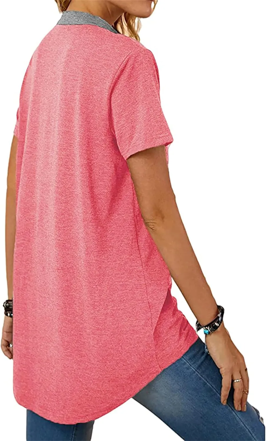 Womens Tshirts Fashion V Neck Buttons Down Tops Short Sleeve Casual Tees Shirts Summer Loose Fit Tops Blouses for Work