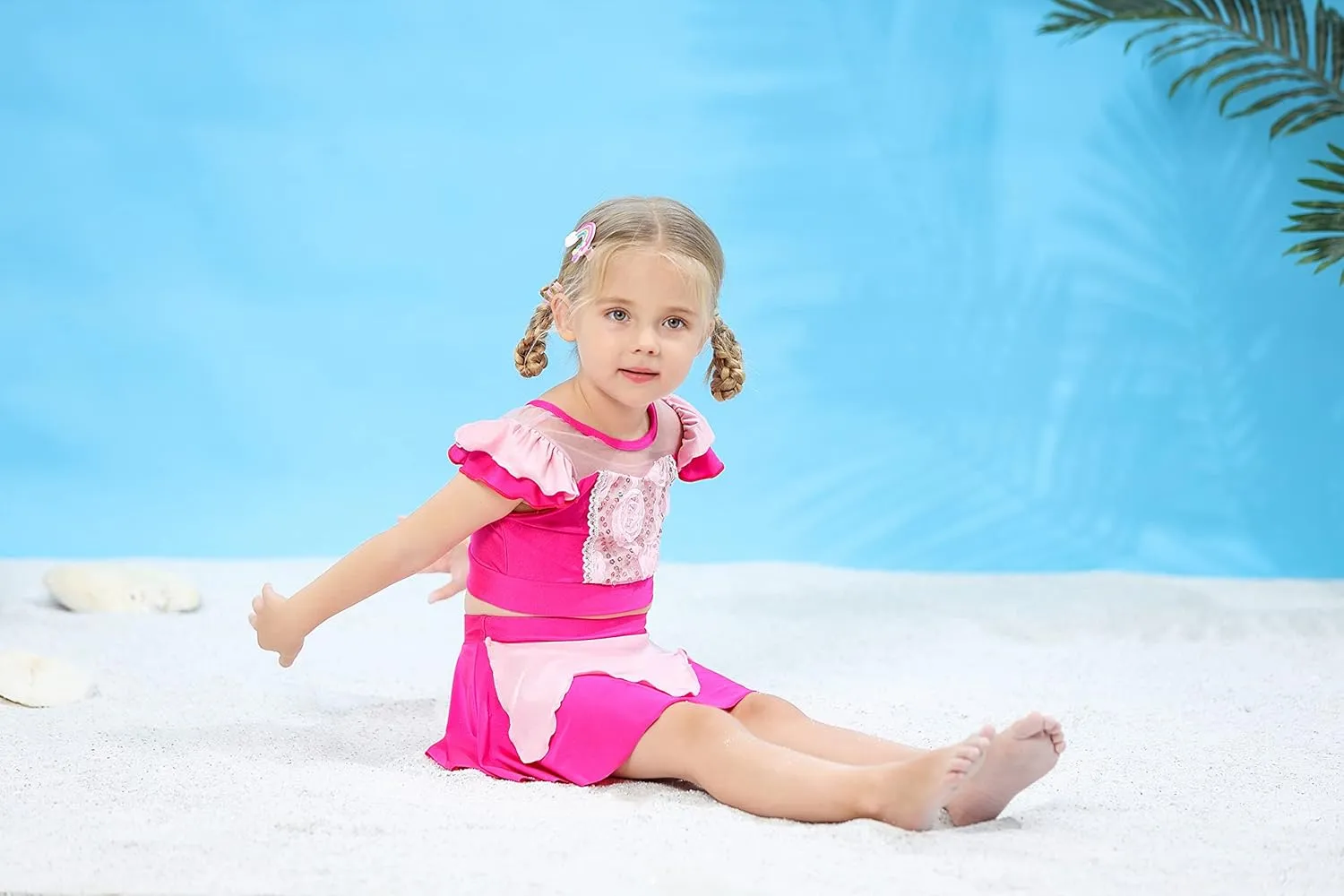 WonderBabe Girls Princess Two Piece Swimsuit Kids Bathing Suits Ruffles Fancy Swimwear Surf Beach Summer Swimming Tankini Set