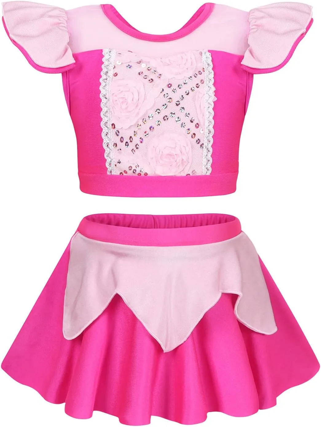 WonderBabe Girls Princess Two Piece Swimsuit Kids Bathing Suits Ruffles Fancy Swimwear Surf Beach Summer Swimming Tankini Set