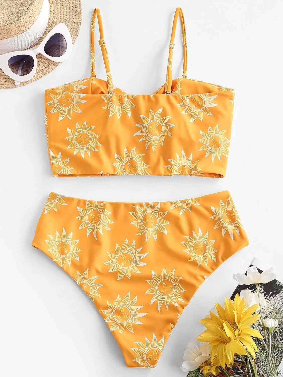 ZAFUL Women Ribbed Keyhole Tied High Waisted Bikini Spaghetti Straps Two Pieces Swimsuit Bathing Suit