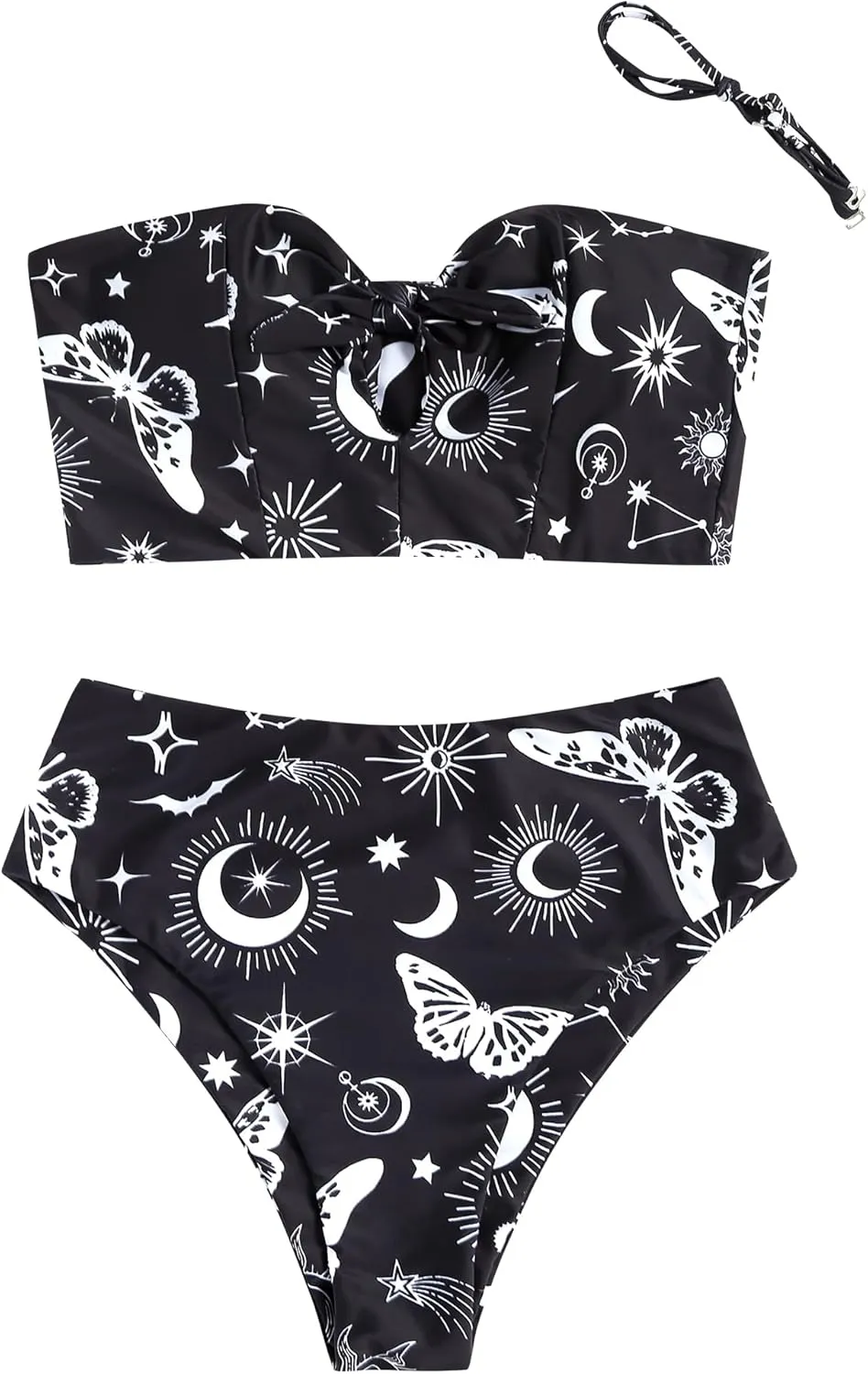 ZAFUL Women Ribbed Keyhole Tied High Waisted Bikini Spaghetti Straps Two Pieces Swimsuit Bathing Suit