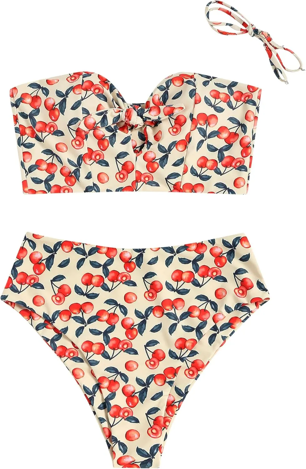 ZAFUL Women Ribbed Keyhole Tied High Waisted Bikini Spaghetti Straps Two Pieces Swimsuit Bathing Suit