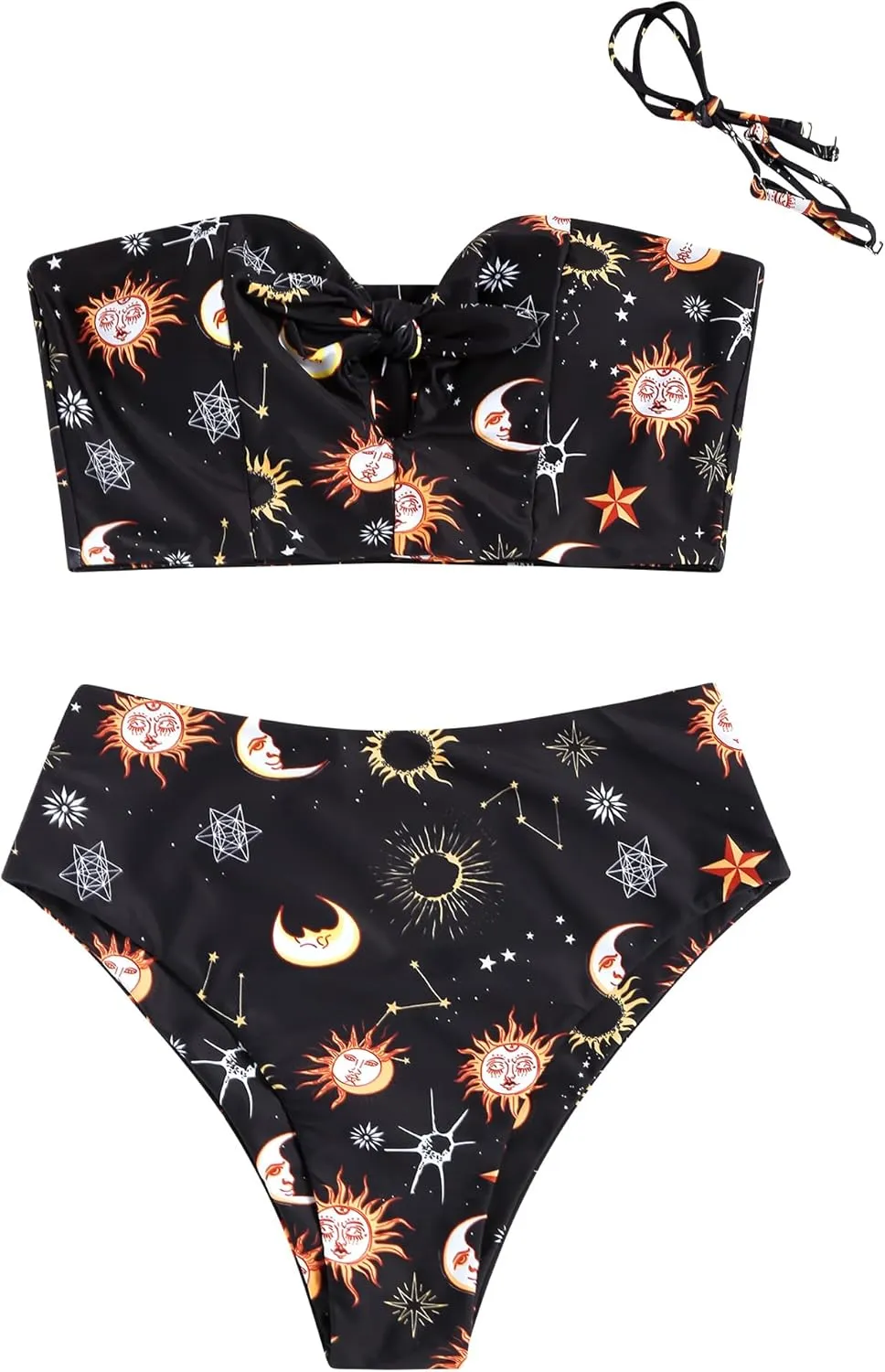ZAFUL Women Ribbed Keyhole Tied High Waisted Bikini Spaghetti Straps Two Pieces Swimsuit Bathing Suit