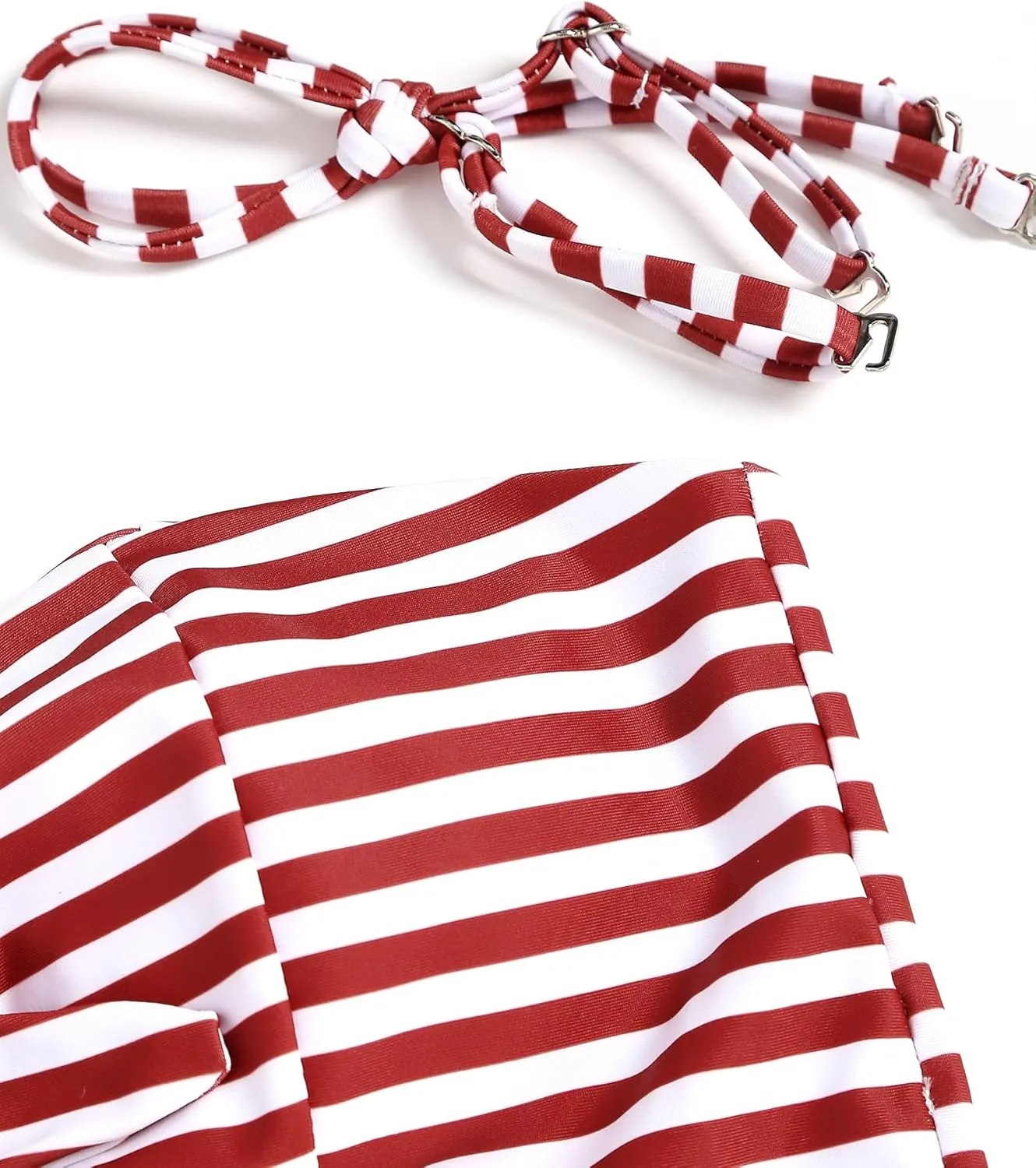 ZAFUL Women Ribbed Keyhole Tied High Waisted Bikini Spaghetti Straps Two Pieces Swimsuit Bathing Suit
