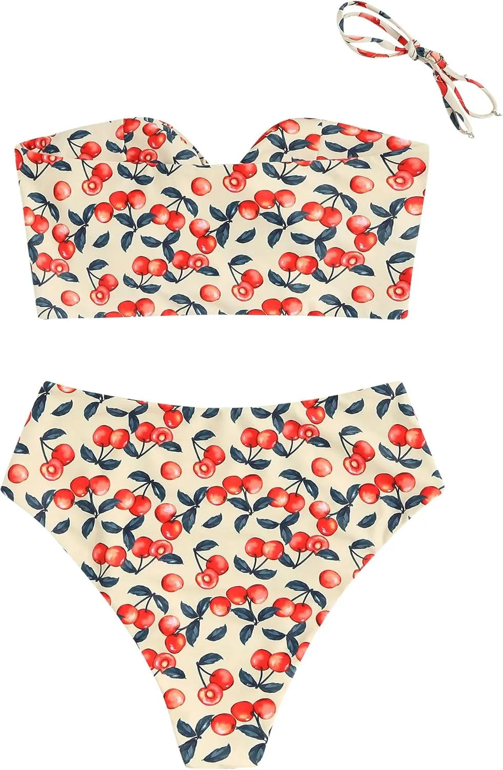 ZAFUL Women Ribbed Keyhole Tied High Waisted Bikini Spaghetti Straps Two Pieces Swimsuit Bathing Suit