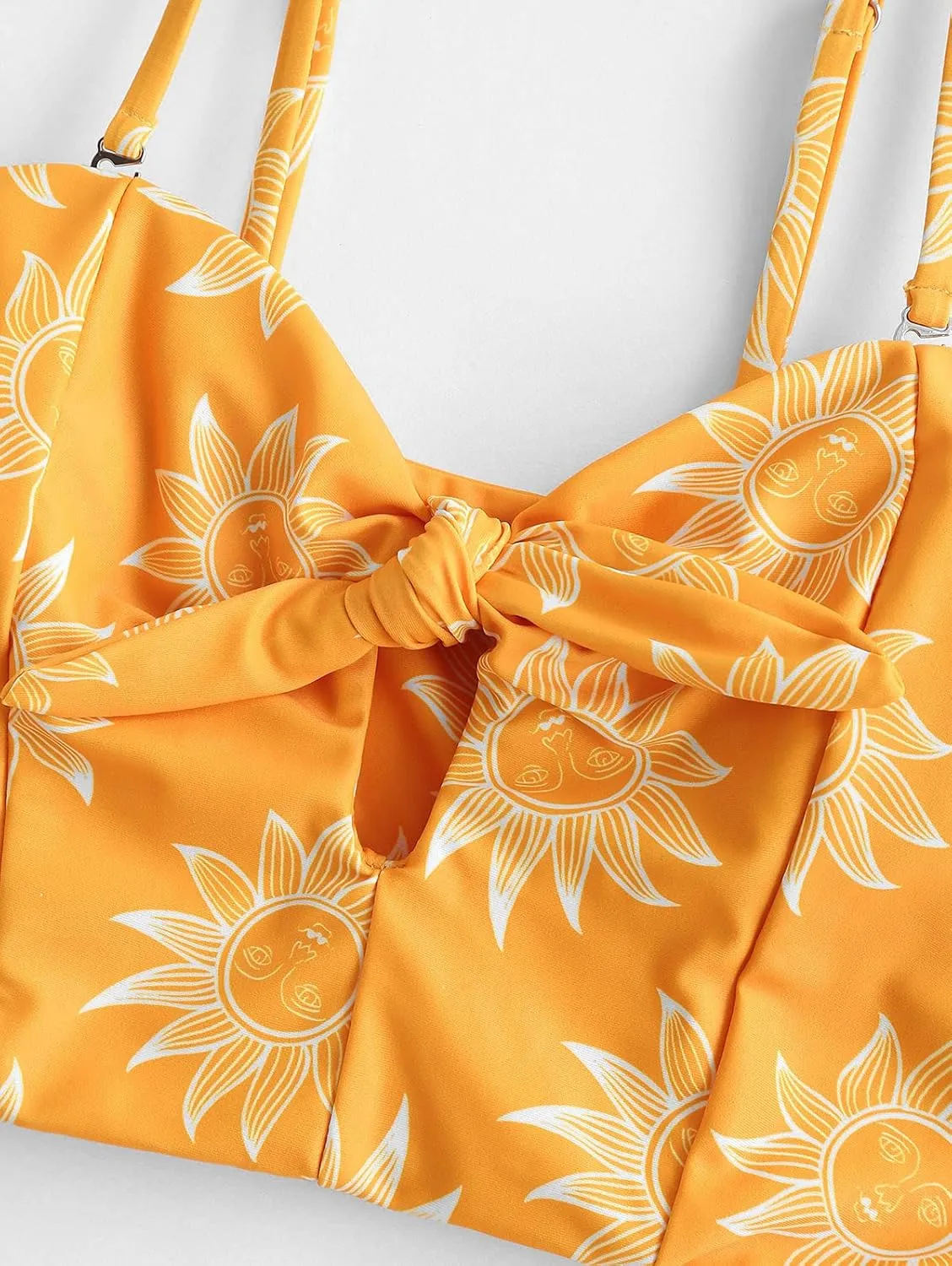 ZAFUL Women Ribbed Keyhole Tied High Waisted Bikini Spaghetti Straps Two Pieces Swimsuit Bathing Suit